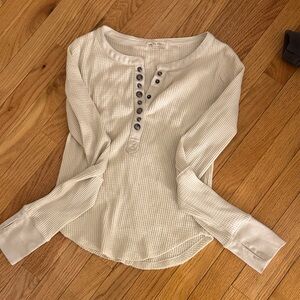 We The Free Ivory Waffle Henley Long Sleeve Top